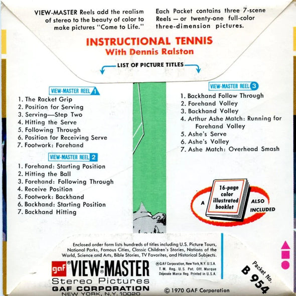 Instructional Tennis - View-Master 3 Reel Packet - 1970s - Vintage - (zur Kleinsmiede) - (B954-G3A) Packet 3dstereo 
