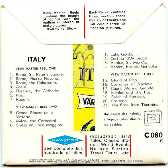 Italy - View-Master - 3 Reel Packet - 1960s views - vintage -  (PKT-C080E-BS5)