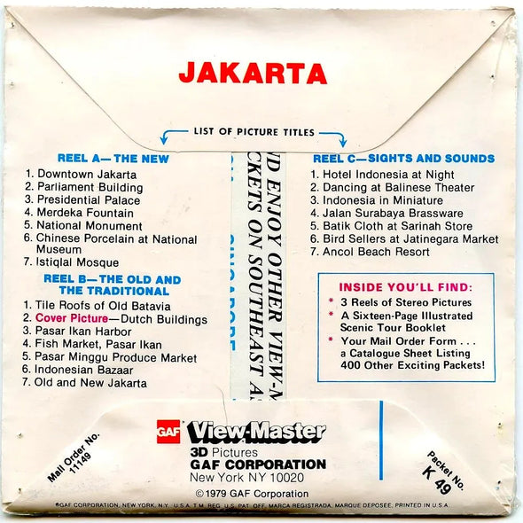 Jakarta- View-Master 3 Reel Packet - 1970s views - vintage - (PKT-K49-G5mint) Packet 3dstereo 