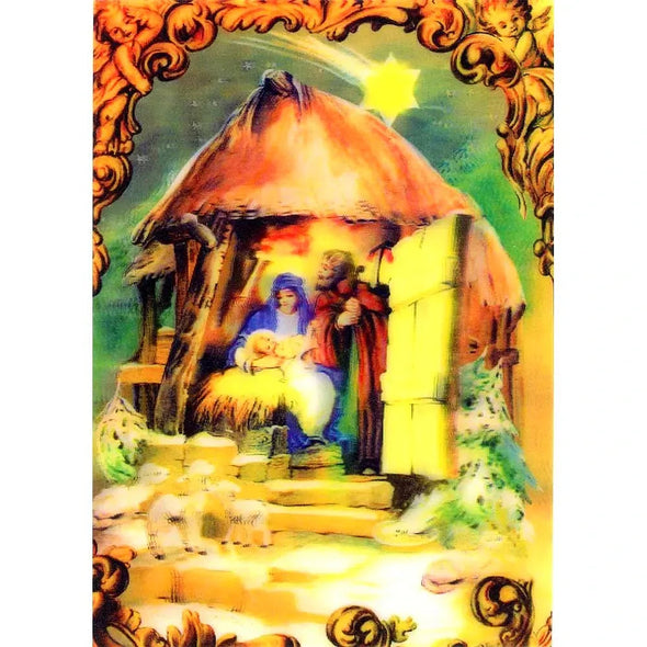 Jesus Nativity & Christmas Tree - 2 3D Postcard Lenticular Greeting Cards - NEW Postcard 3dstereo 