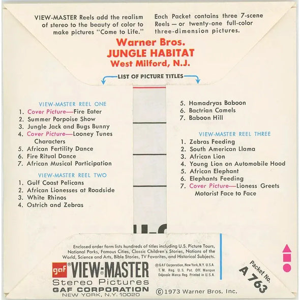 Andrew - Jungle Habitat - Warner Bros - View-Master 3 Reel Packet - 1970s views - vintage - (A763-G3A) Packet 3dstereo 