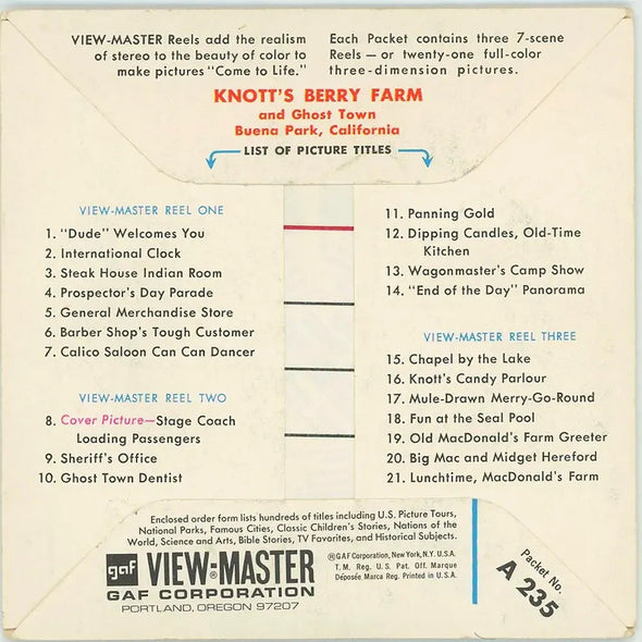 ANDREW - KNOTT'S - Berry Farm - and Ghost Town - No.1 - View-Master 3 Reel Packet - 1960s view (A235-G1A) Packet 3dstereo 