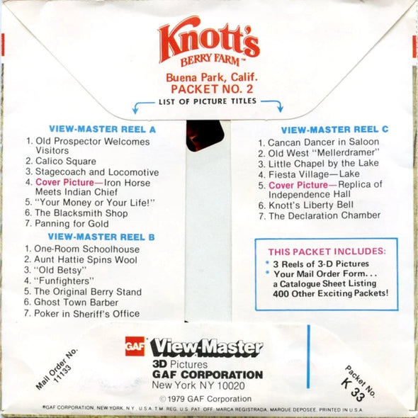 Knott's Berry Farm - View-Master 3 Reel Packet - 1970s Views - Vintage - (PKT-K33-G6nk)