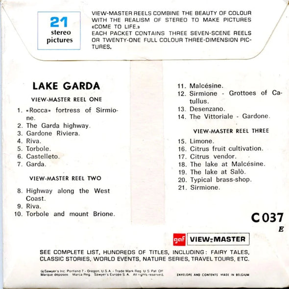 Lake Garda - View-Master 3 Reel Packet - 1960s Views - Vintage - (zur Kleinsmiede) - (C037E-BG1) Packet 3dstereo 