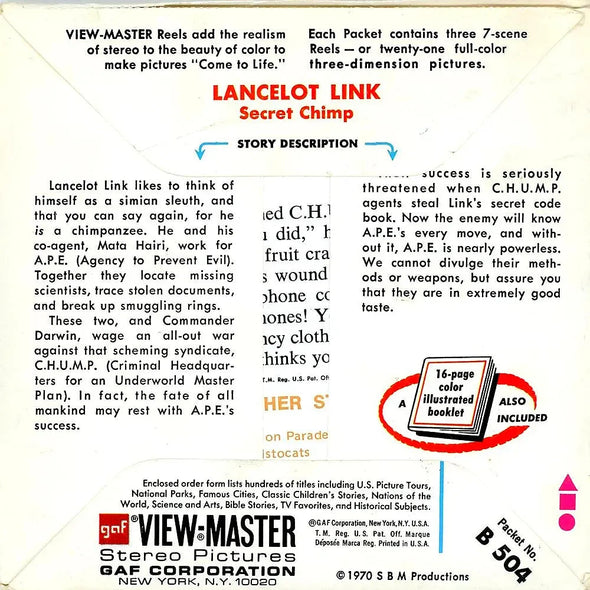 Lancelot Link - View-Master 3 Reel Packet - 1970s - vintage - (ECO-B504-G3A) 3Dstereo 
