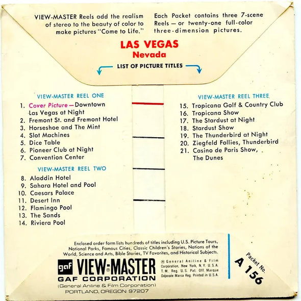 Las Vegas - View-Master 3 Reel Packet - 1960s views - vintage - ( PKT-A156-G1B)