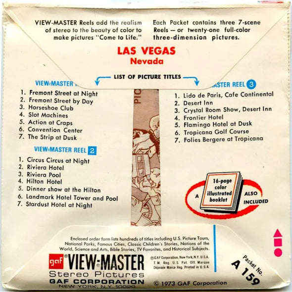 Las Vegas - View-Master - 3 Reel Packet - 1970s views - vintage - (PKT-A159-G3Cmint) Packet 3dstereo 