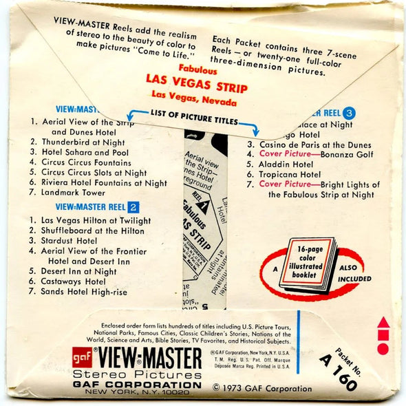 Las Vegas - View-Master 3 Reel Packet - 1970s views - vintage - (PKT-A160-G3C) Packet 3Dstereo 