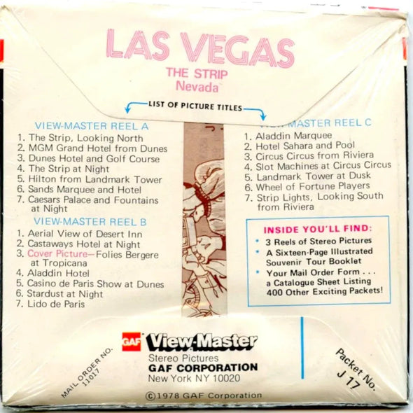 Las Vegas - View-Master - 3 Reel Packet - 1970s views-vintage - (PKT-J17-G6mint) Packet 3dstereo 