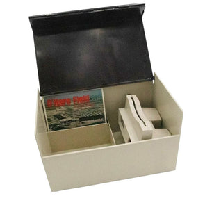 Library Chest for View-Master Packets w/Model G Viewer- beige/dark brown top - vintage 3dstereo 