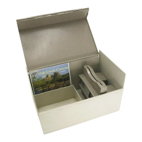 Library Chest for View-Master Packets w/Model G /Viewer- beige/tan top - vintage 3dstereo 