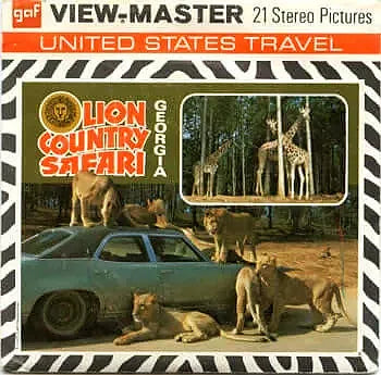 Lion Country Safari, Atlanta/Stockbridge, Georgia - View-Master - Vintage - 3 Reel Packet - 1970s views - (A923-G3Amint)). Packet 3Dstereo 