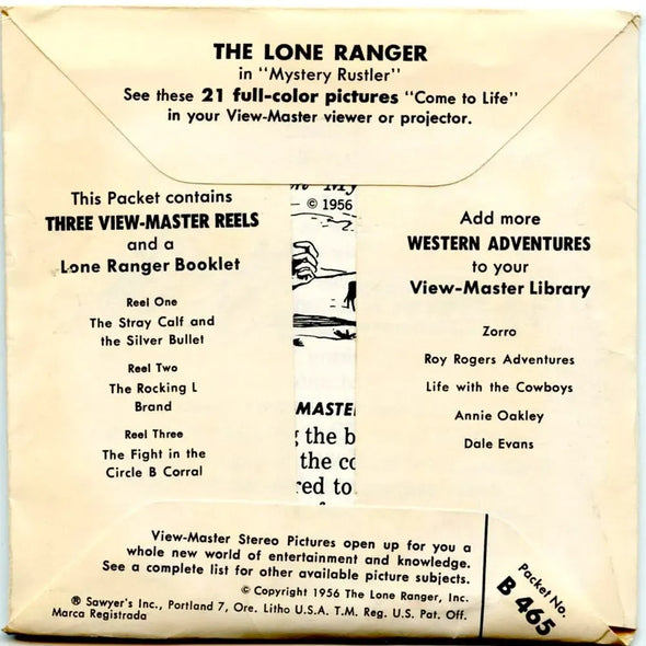 Lone Ranger - Mystery Rustler - View-Master 3 Reel Packet - 1960s - vintage - (PKT-B465-S5) 3Dstereo 