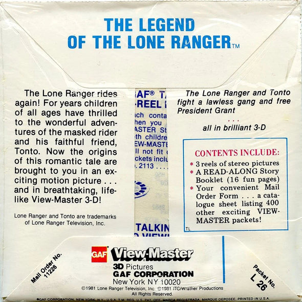 Lone Ranger - View-Master 3 Reel Packet - 1970s - vintage - (PKT-L26-G6)