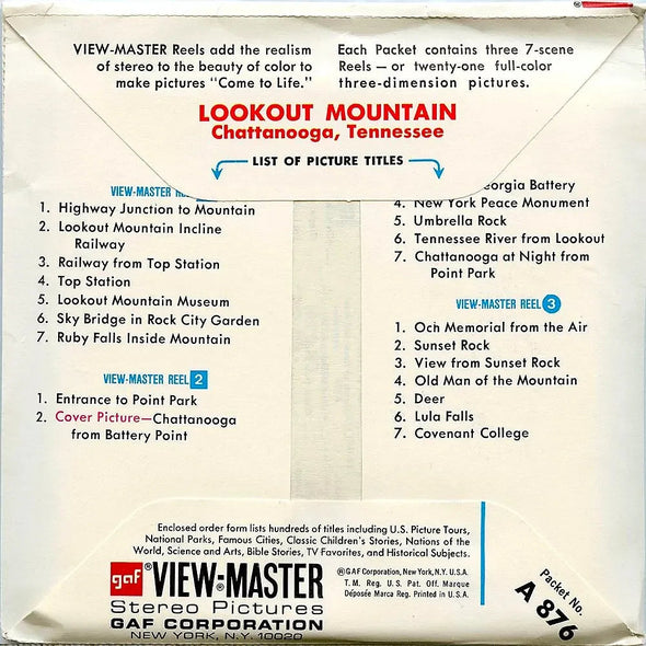 Lookout Mountain - Tennessee - View-Master3 Reel Packet - 1970s views - vintage - (PKT-A876-G3A) Packet 3dstereo 