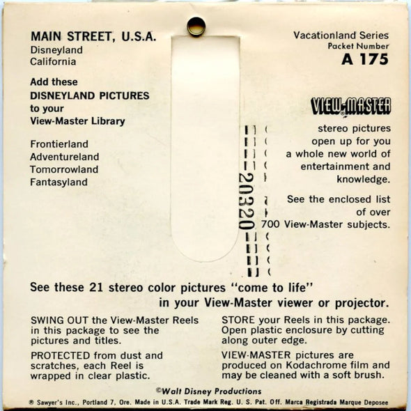 Main Street U.S.A. - View-Master 3 Reel Packet - 1960s Views - Vintage - (PKT-A175-SX) Packet 3dstereo 