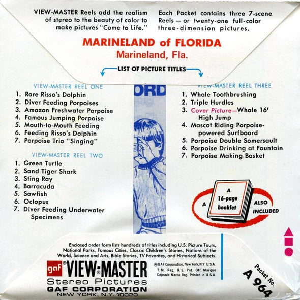 Marineland of Florida - View-Master 3 Reel Packet - 1970s Views - Vintage - (PKT-A964-G3Bmint) Packet 3dstereo 