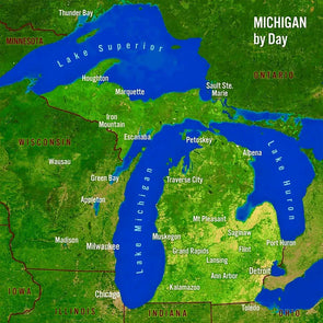 Michigan Map by Day and Night - 3D Action Lenticular Postcard Greeting Card - Maxi Postcard 3dstereo 