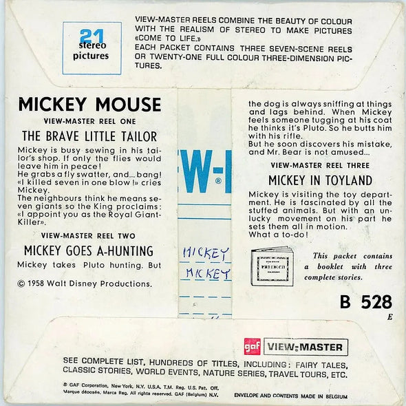 Mickey Mouse - View-Master 3 Reel Packet - vintage - (PKT-B528e-BG1) Packet 3dstereo 