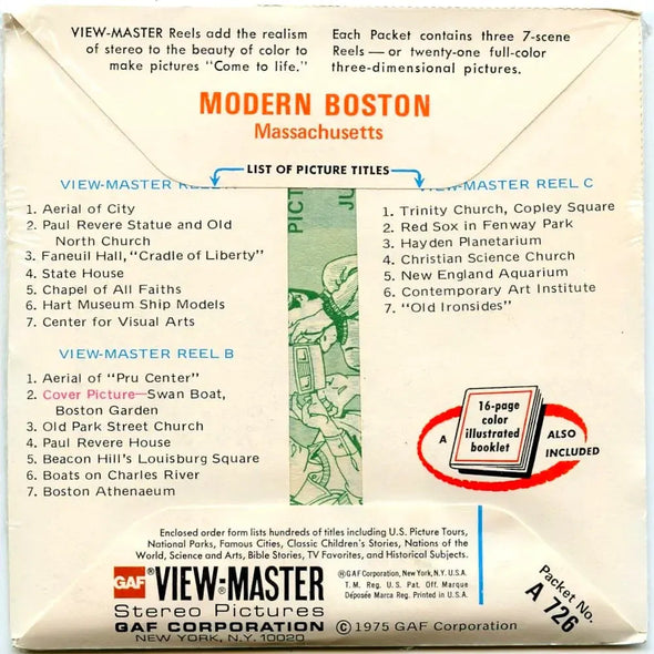 Modern Boston - View-Master 3 Reel Packet - 1970s - views- vintage - (PKT-A726-G5mint)