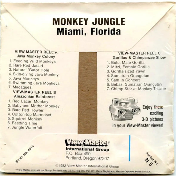 Monkey Jungle - View-Master 3 Reel Packet - 1970s - vintage - (PKT-N5-V2mint) Packet 3dstereo 