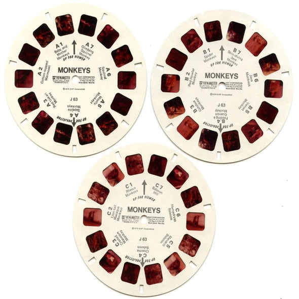 Monkeys - View-Master 3 Reel Packet - 1970s - Vintage - (ECO-J63-G6) Packet 3Dstereo 