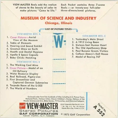 Museum of Science and Industry, Chicago - View-Master 3 Reel Packet - vintage - (A552-G3B) Packet 3dstereo 
