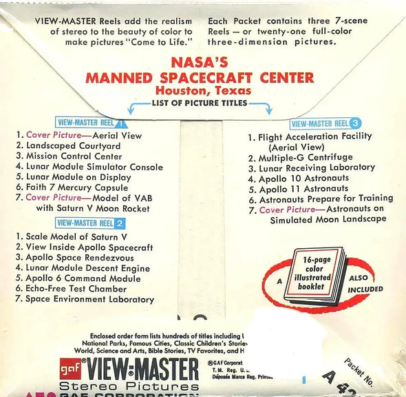 NASA's Manned Spacecraft Center - ViewMaster 3 Reel Packet - 1960s views - vintage - (A425-G1A Packet 3dstereo 