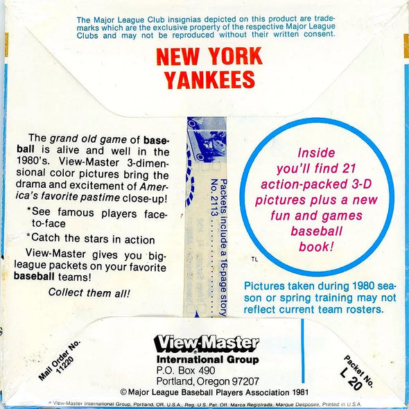 New York Yankees - View-Master 3 Reel Packet - 1980s - Vintage - (PKT-L20-V1m) Packet 3Dstereo 