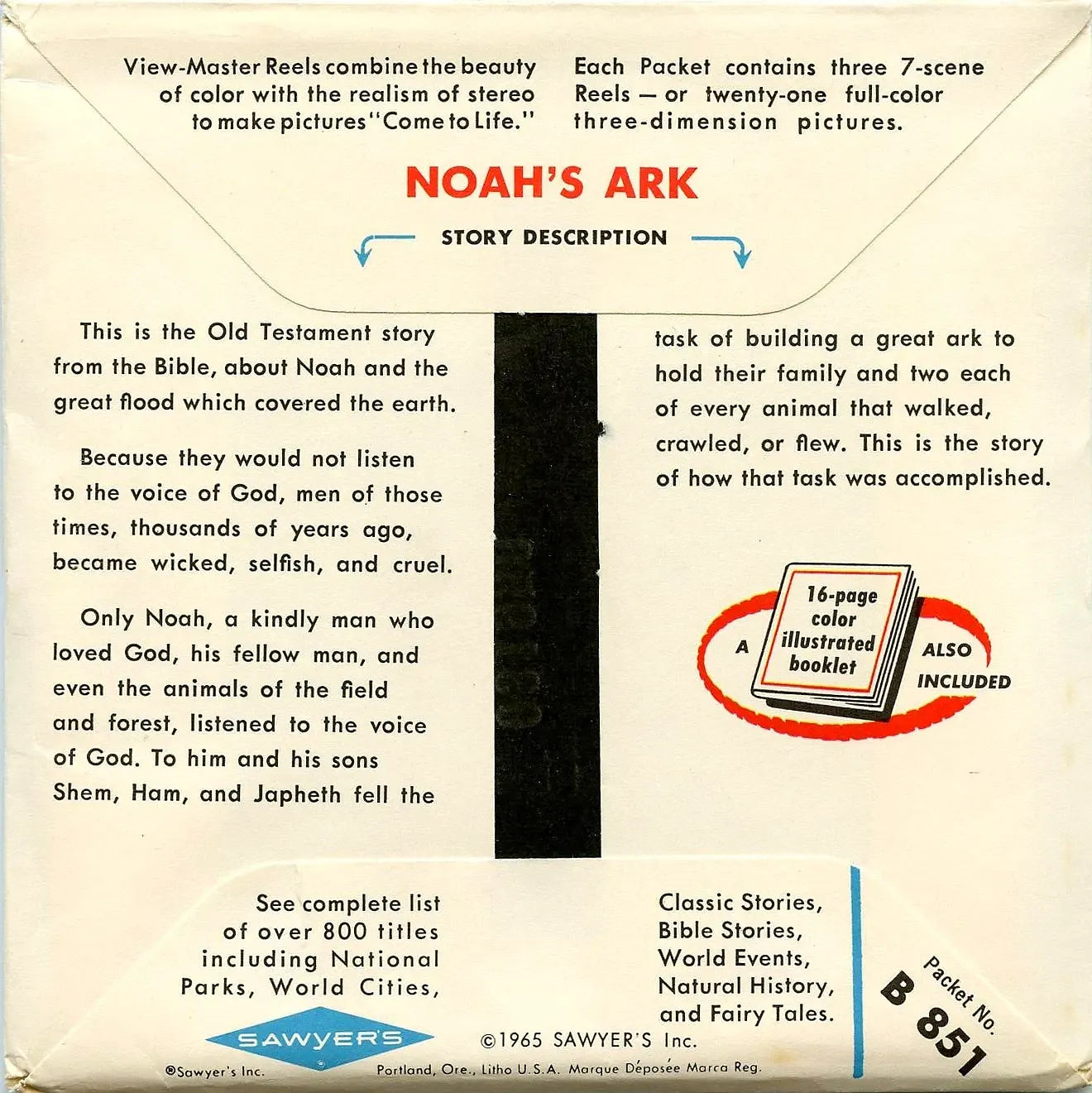 Noah's Ark - View-Master 3 Reel Packet - 1960s views - vintage -  (PKT-B851-S6A)