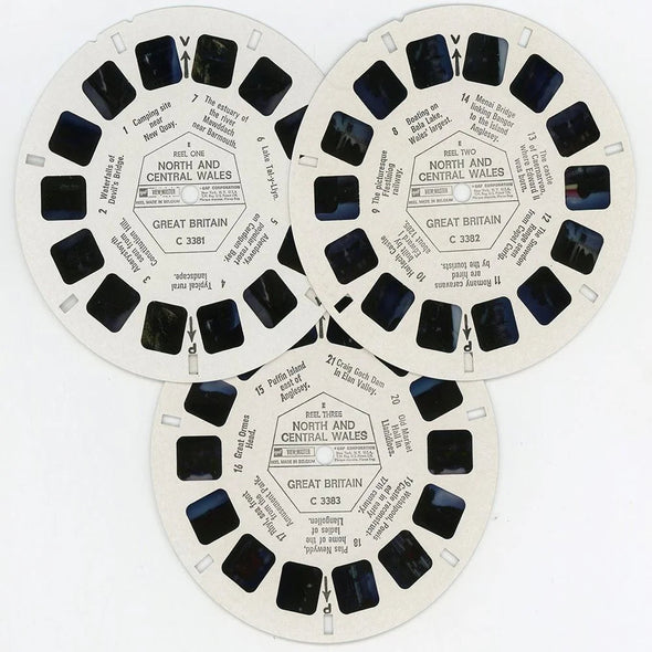 North and Central Wales - View-Master 3 Reel Packet - 1970s views - vintage - (PKT-C338-BG3) Packet 3dstereo 