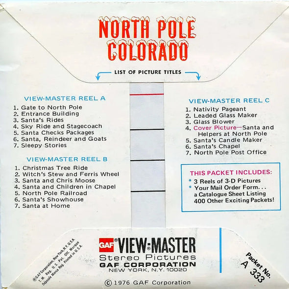 North Pole Colorado - View-Master 3 Reel Packet - 1970s views - vintage - (PKT-A333-G5B) Packet 3dstereo 