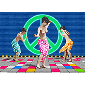 Nude Dancers Peace sign - 3D Action Lenticular Postcard Greeting Card Postcard 3dstereo 