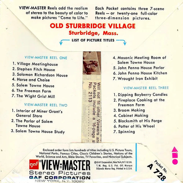 Old Sturbridge Village - View-Master - 3 Reel Packet - 1970s views - Vintage - (PKT-A728-G3Bm) 3Dstereo 