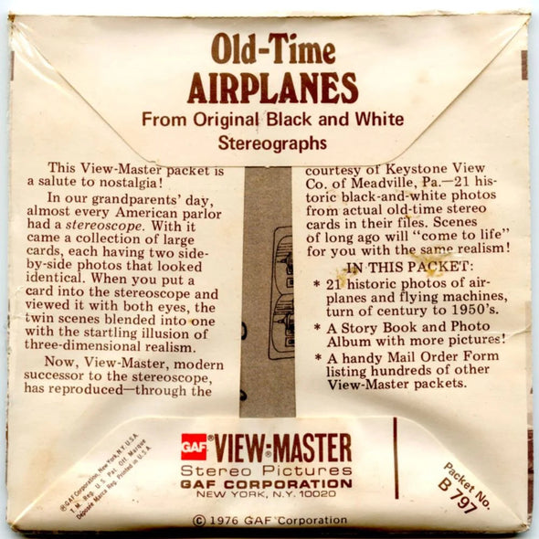 Old-Time Airplanes - View-Master-Vintage - 3 Reel Packet - 1970s views (PKT-B797-G5mint) Packet 3dstereo 