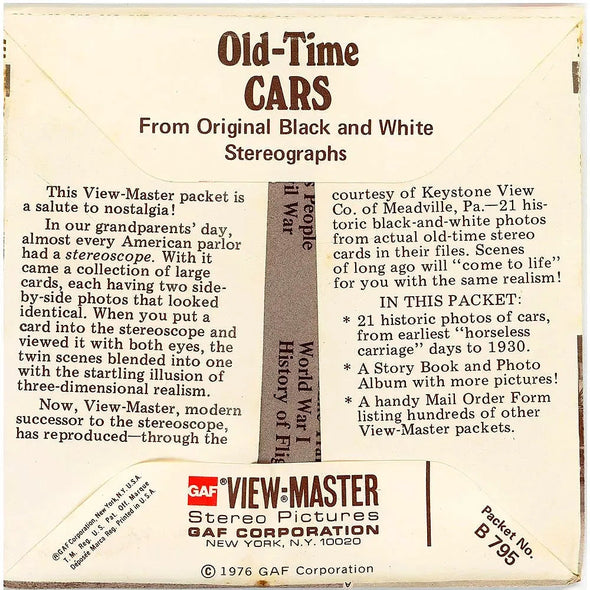 Old-Times Cars - View-Master - 3 Reel Packet - 1970s views - vintage - (ECO-B795-G5) Packet 3dstereo 