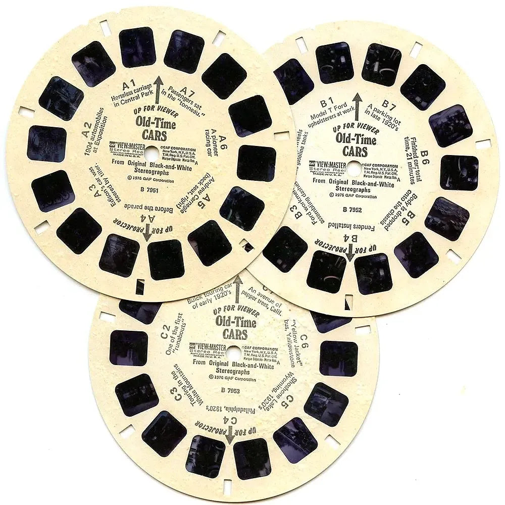Old-Times Cars - View-Master - 3 Reel Packet - 1970s views - vintage - –
