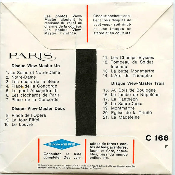 Paris - View-Master 3 Reel Packet - 1960s views - vintage - (PKT-C166-S6F) Packet 3dstereo 