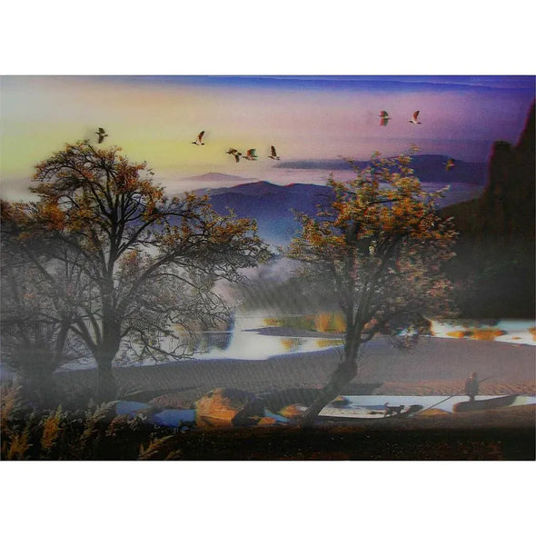 Peaceful Serene Scene with Fisherman and ducks - 3D Lenticular Poster - 10 X 14 - NEW
