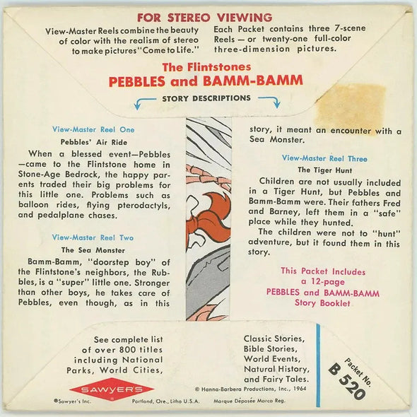 Pebbles & Bamm-Bamm - View-Master 3 Reel Packet - 1960s - Vintage - (PKT-B520-S6) 3Dstereo 