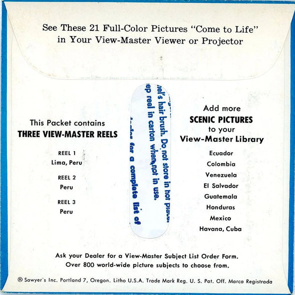 Peru - View-Master 3 Reel Packet - 1950s Views - Vintage - (ECO-B086-S4)