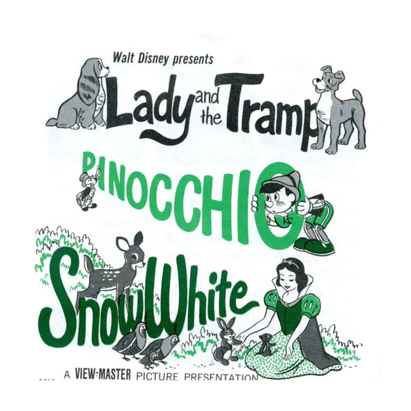 Pinocchio - Lady and the Tramp - Snow White - View-Master 3 Reel Packet - 1960s - Vintage - (ECO-B315-G3A) Packet 3Dstereo 