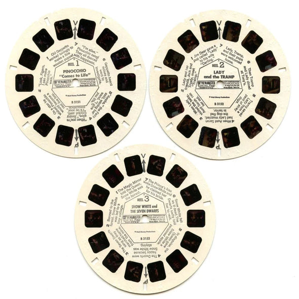 Pinocchio - Lady and the Tramp - Snow White - View-Master 3 Reel Packet - 1960s - Vintage - (ECO-B315-G3A) Packet 3Dstereo 