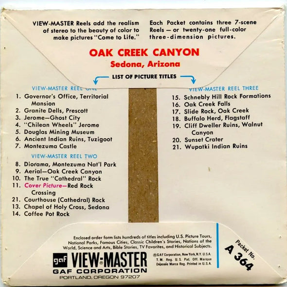 Oak Creek Canyon - Sedona, Arizona - View-Master 3 Reel Packet - 1970s views - vintage - (PKT-A364-G1Bm) 3Dstereo 