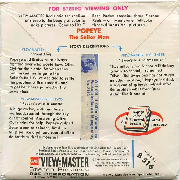Popeye - View-Master 3 Reel Packet - 1970s - vintage - B516-G5A Packet 3dstereo 