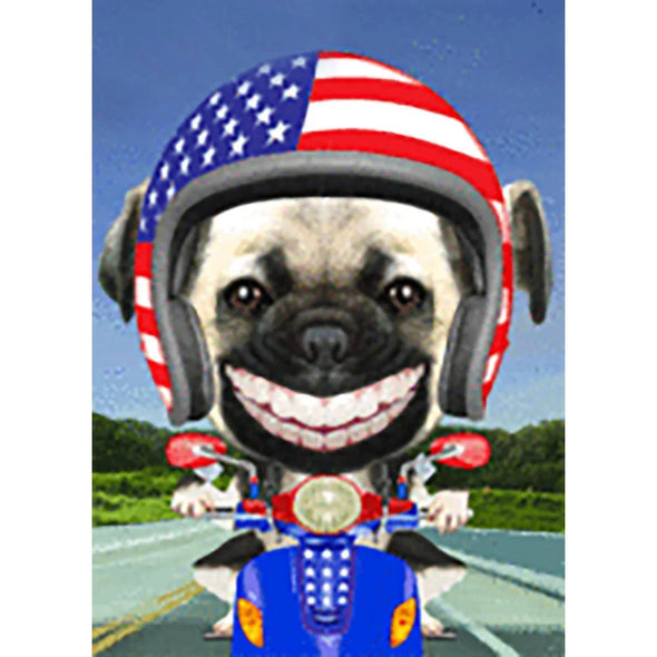 Pug- Smiling, Pug in a Bike - 2 3D Lenticular Humorous Postcards - NEW Postcard 3dstereo 