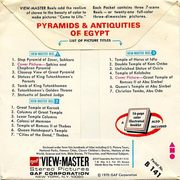 Pyramids & Antiquities of Egypt - View-Master 3 Reel Packet - 1970s views - vintage - (ECO-B141-G1A) Packet 3dstereo 