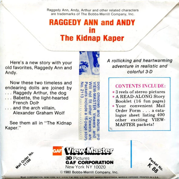 Raggedy Ann & Andy - View-Master 3 Reel Packet - 1970s - Vintage - (PKT-K88-G6nk)