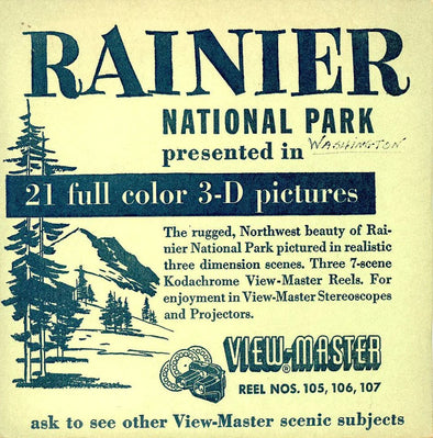 Rainier National Park - View-Master 3 Reel Packet - 1950s Views - Vintage - (ECO-RAINI-S2) Packet 3dstereo 