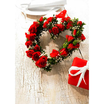 Red Roses on Wreath with Present - 3D Lenticular Postcard Greeting Card - NEW Postcard 3dstereo 